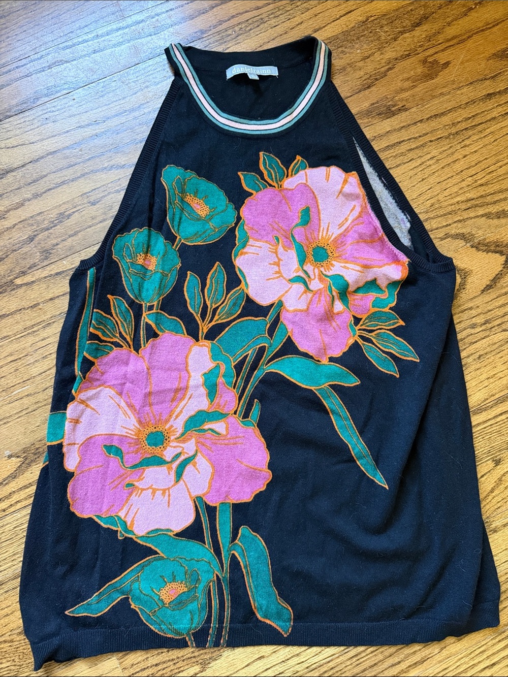 Daniel Rainn Black Knit Tank with Pink & Teal Floral Accents